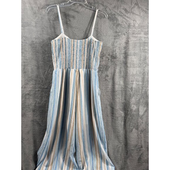 Womans Jumpsuit Striped With Bow Front By As U Wish Size L Blue & Beige - Picture 13 of 15